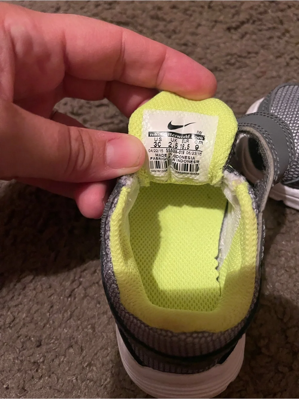 Nike Toddler Gray and Neon Yellow Athletic Sneakers